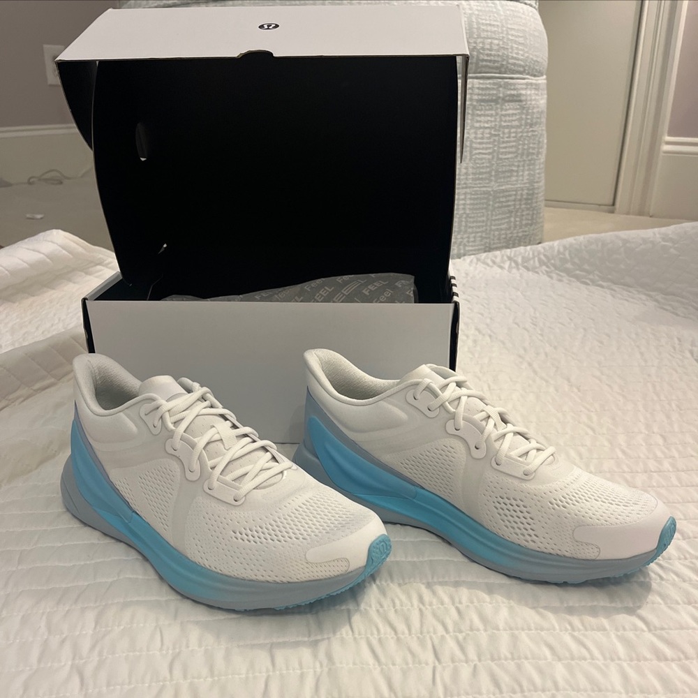 Lululemon blissfeel sneakers size 9 white/cyan blue/cirrus blue sold out online